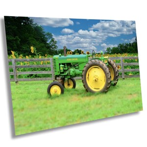 Vintage Charm, Rustic Tractor Art, Farmhouse Wall Decor, sunflower &#39; art, Farmer Wall Art, Farm Artwork, Green Tractor Print, Farm Vehicle