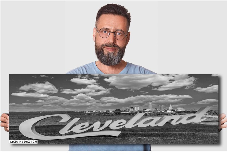 Black and White Cleveland Skyline Wall Art, Modern Cityscapes for Home Decor, Cleveland Skyline