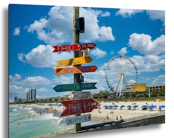 Myrtle Beach Pier 14 Art Print, Coastal Beach House Decor, Oil Paint Photography Effect