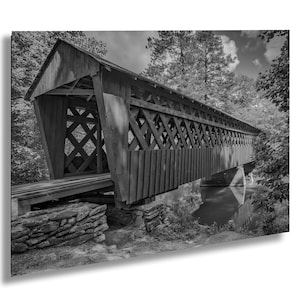 Poole&#39;s Mill Covered Bridge, Covered Bridge Wall Art, Bridge Wall Art, black and white wall art of a Georgia covered bridge, Rustic Wall Art