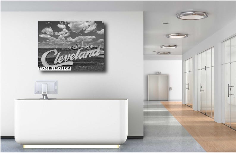 Black and White Cleveland Skyline Wall Art, Modern Cityscapes for Home Decor, Cleveland Skyline