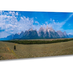 Die Grand Tetons, Grand-Teton-Nationalpark, Wyoming-Wandkunst, künstlerische Bergkunst, Panorama-Wandkunst, Cowboykunst, Landschaftsdruck, Rocky