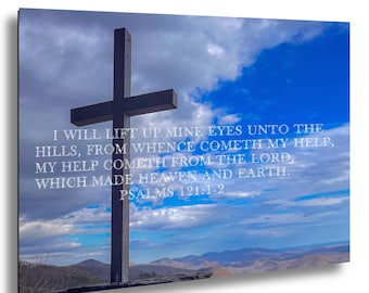 Psalm 121 Scripture Wall Art: Christian Cross Photo Print