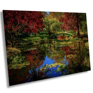 Fall Reflections on the Pond, Monet Bridge At Gibbs Garden Print, Garden With Reflections Wall Art, Garden Pond Photography, Artful Garden