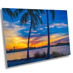 Fiery Beach Sunset, Tropical Sunset Wall Art, Tropical Florida Ocean Canvas Art, Jupiter Florida Lighthouse Art Print, Jupiter Inlet,