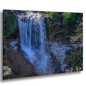 Dry Falls, Highlands North Carolina Waterfalls, icy waterfall wall art print, nature-themed winter art, Upper Cullasaja Falls