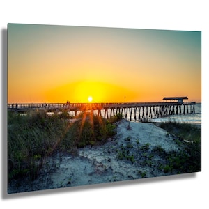 Tybee Pier and Dunes Sunrise Photo, Tybee Island Photography, Tybee Island Lovers, Seascape art print, Coastal GA Art, Dawn landscape Decor