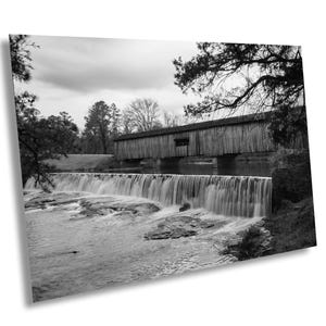 Watson Mill State Park in Black and White, Covered Bridge Wall Art, Poster, Canvas, Metal Print, Acrylic Print, wall art rustic artful,