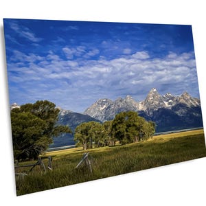 Grand Teton Kunst, Grand Teton National Park Ölgemälde Druckeffekt, Wyoming Wildnis Druck, Wanderer Bergwanderkunst, Naturkunst