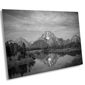 Oxbow Bend Overlook, Wandkunst des Grand Teton National Park, Wyoming, schwarz weiß, moderne Bergfotografie, Bergseedekor
