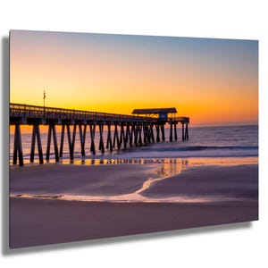 Tybee Beach Early Glow, Tybee Island Photography, Tybee Island Lovers, Seascape art print, Coastal Georgia Art, Dawn landscape Decor, Pier