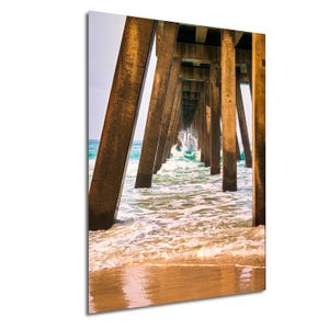 Early Morning Waves Crashing Under the Pier, Beach Print, Ocean Pier Wall Art, Photography Coastal Print, Surf Decor, Nautical Decor, splash