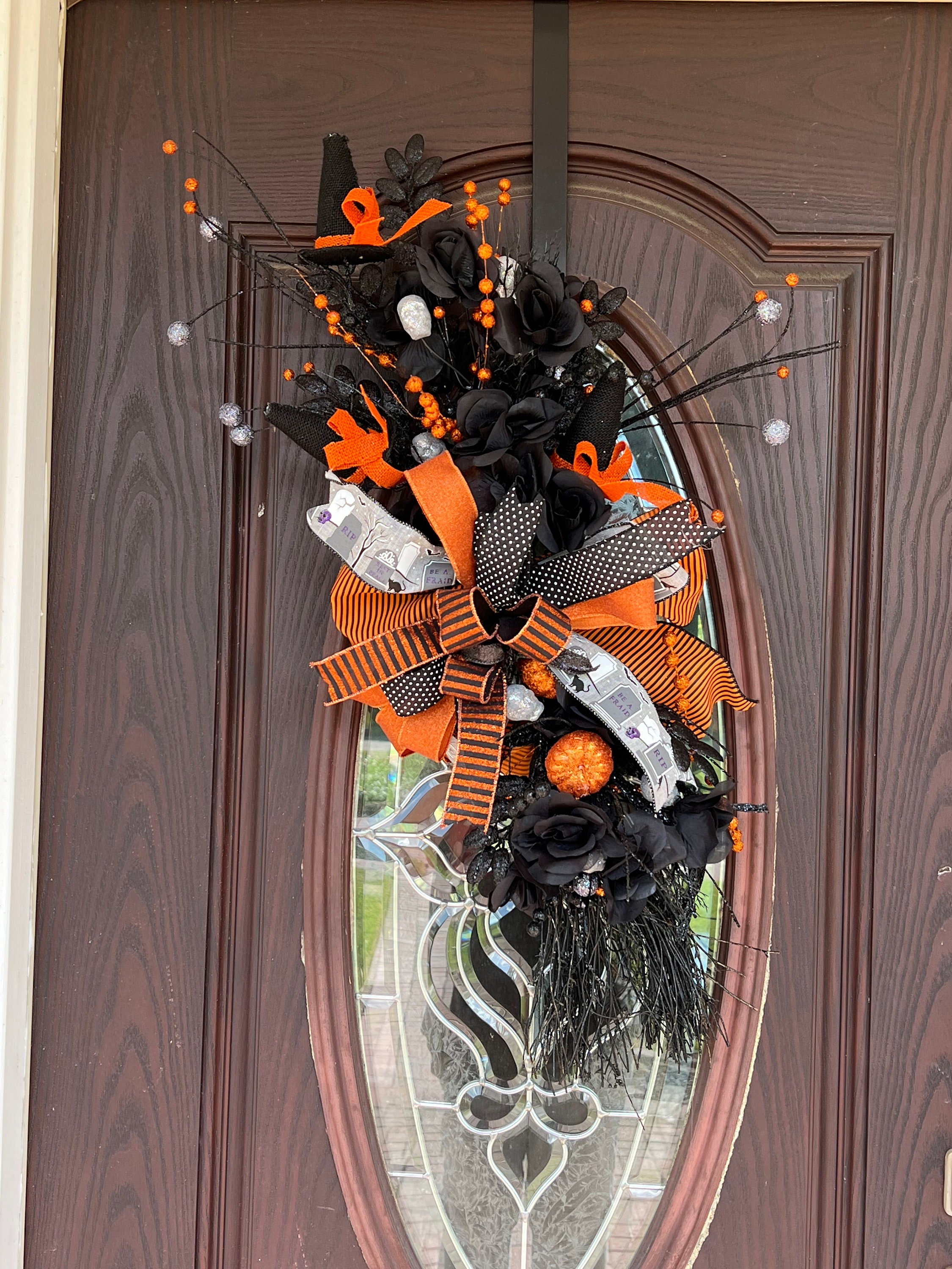 Halloween Witches Broom Front Door Swag, Witches Broom Attachment
