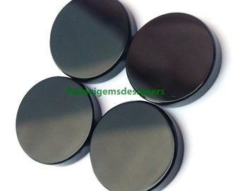 Natural Black Onyx Flat Round Coin Calibrated Loose Round Discs Cabochons Size 4,5,6,7,8,9,10,11, 12, 13, 14, 15, 16, 18, 20, 22, 24, 25, mm