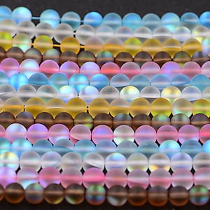 8MM Frosted Shiny Mystic Aura Quartz, Matte Finish Mermaid Fire Round Beads for DIY Jewelry Making Supply