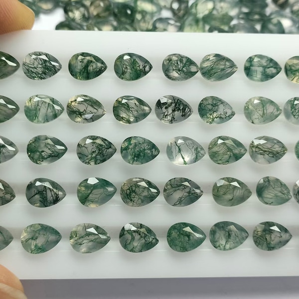 Natural Moss Agate Faceted Pear Calibrated Loose Gemstone 3x5,4x6,5x8,6x8,7x10,8x12,9x13,10x12,10x14, 12x16, 13x18, 15x20, 16x22, 18x25 MM