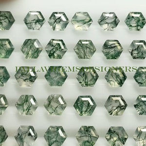 Natural Green Moss Agate Faceted Hexagon Calibrated Loose Gemstone 5,6,7,8,9,10,11,12,13,14,15,16, 18, 20mm