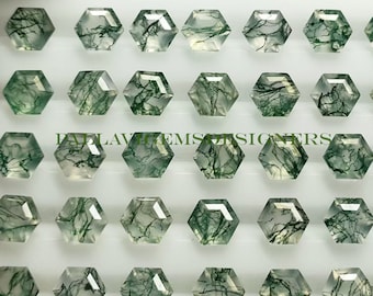 Natural Green Moss Agate Faceted Hexagon Calibrated Loose Gemstone 5,6,7,8,9,10,11,12,13,14,15,16, 18, 20mm