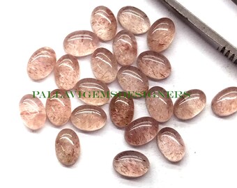 Natural Strawberry Quartz Oval Calibrated Flat Back Loose Cabochon 3x5,4x6,5x7,6x8,7x9,8x10,9x11,10x12,10x14,12x16,13x18,15x20,16x22,18x25MM