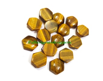 Natural Golden Tiger Eye Flat Back Hexagon Calibrated Loose Cabochons Size 5,6,7,8,9,10,11, 12, 13, 14, 15, 16, 18, 20, 22, 24,25 mm