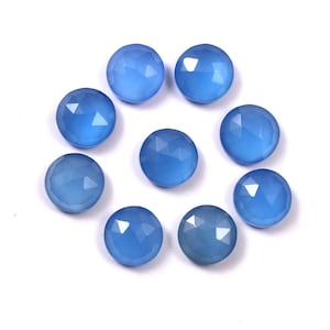 Natural Blue Chalcedony Round Rose Cut Calibrated Loose Flat Back Jewelry Gemstone 4 5 6 7 8 9 10 11 12 13 14 15 16 18 20 22 24 25 mm