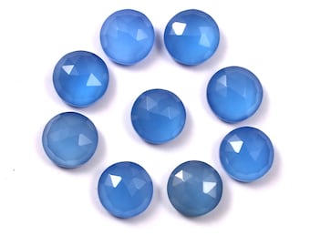 Natural Blue Chalcedony Round Rose Cut Calibrated Loose Flat Back Jewelry Gemstone 4 5 6 7 8 9 10 11 12 13 14 15 16 18 20 22 24 25 mm