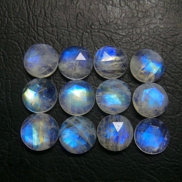 Natural Blue Fired Rainbow Moonstone Rose Cut Round Calibrated Loose Gemstone 3,4,5,6,7,8,9,10,11,12,13,14,15,16, 18, 20, 22, 24, 25, mm