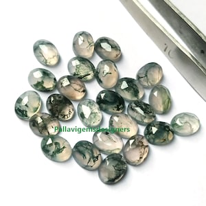 Natural Moss Agate Faceted Rose Cut Oval Loose Gemstone 4x6,5x7,6x8,7x10,8x12,9x13,10x12,10x14, 12x16, 13x18, 15x20, 16x22, 18x25 MM