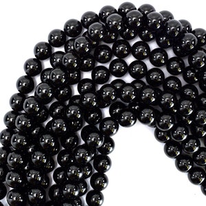 Genuine Black Tourmaline 6mm,8mm,10mm,12mm Loose Round Beads, Gemstone Beads 15.5 Inch Full Strand