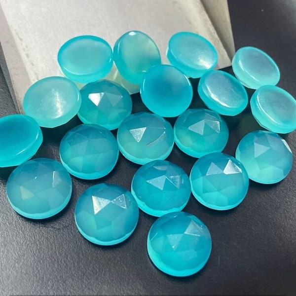 Natural Aqua Chalcedony Rose Cut Round Calibrated Loose Gemstone 3,4,5,6,7,8,9,10,11,12,13,14,15,16, 18, 20, 22, 24, 25, mm