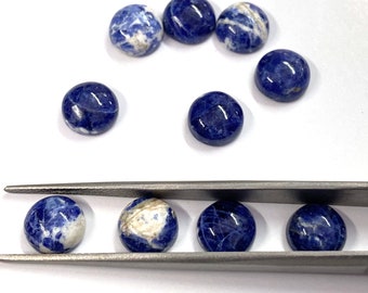 Natural Sodalite Round Flat Back Loose Calibrated Jewelry Gemstone Cabochons 3,4,5,6,7,8,9,10,11, 12, 13, 14, 15, 16, 18, 20, 22, 24,25 mm