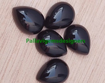 Cabujones sueltos calibrados de ónix negro natural en forma de pera (3 x 5, 4 x 6, 5 x 7, 6 x 9, 7 x 10, 8 x 12, 9 x 13, 10 x 14, 12 x 16, 13 x 18, 15 x 20 mm)
