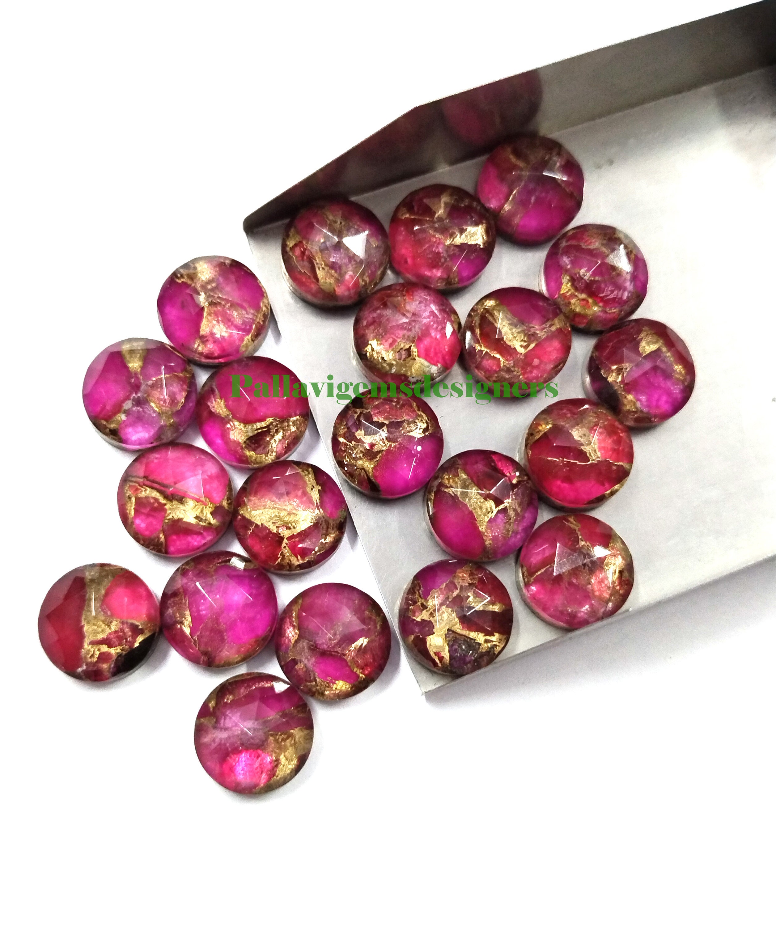 Pink Tourmaline Copper Turquoise Crystal Cotted Doublet Rose Cut Round ...