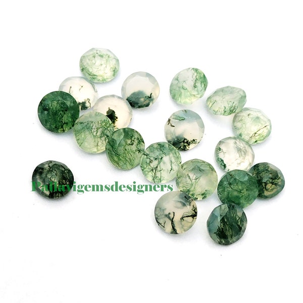 Natural Green Tree Moss Agate Faceted Round Loose Calibrated Jewelry Gemstone 3,4,5,6,7,8,9,10,11,12,13,14,15,16, 18, 20, 22, 24, 25, mm