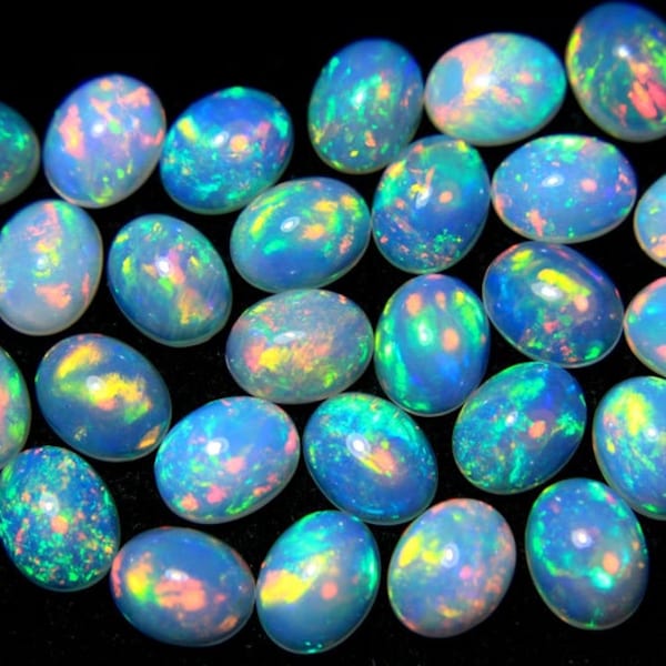 Natural Fired Ethiopian Opal Oval Loose Calibrated Gemstone Cabochons 3x5,4x6,5x7, 6x8 MM