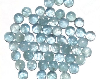 Genuine Aquamarine Round Loose Calibrated Jewelry Making Gemstone Cabochons Size 2, 3, 4, 5, 6, 7, 8, 9, 10 mm