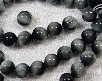 8mm Natural Hawk's Eye Gemstone Grey AAA Round 8mm Loose Beads 15.5 inch Strand Grey Cats Eye Round Beads