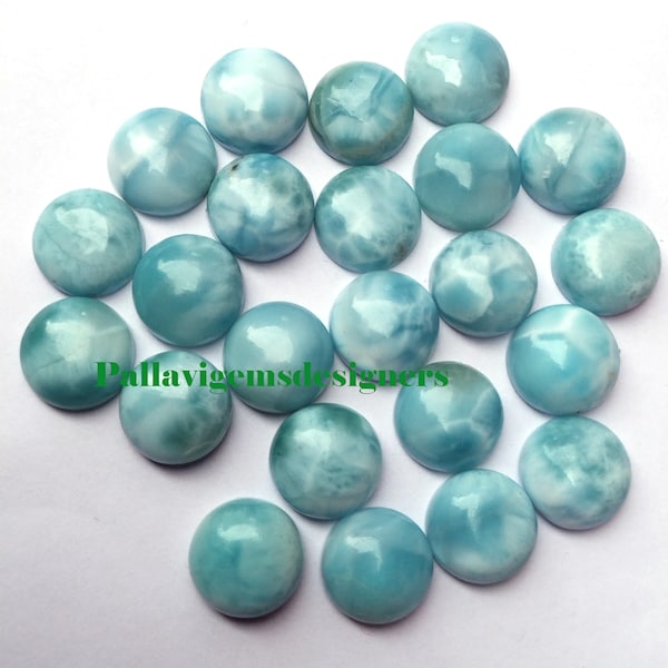 Top Quality Natural Larimar Round Calibrated Loose Jewelry Making Cabochons Size 3,4 5 6 7 8 9 10 11 12 13 14 15 16 18 20 22 24 25 mm