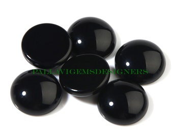 Natural Black Onyx Flat Back Round Loose Calibrated Cabochons 3,4,5,6,7,8,9,10,11, 12, 13, 14, 15, 16, 18, 20, 22, 24,25 mm