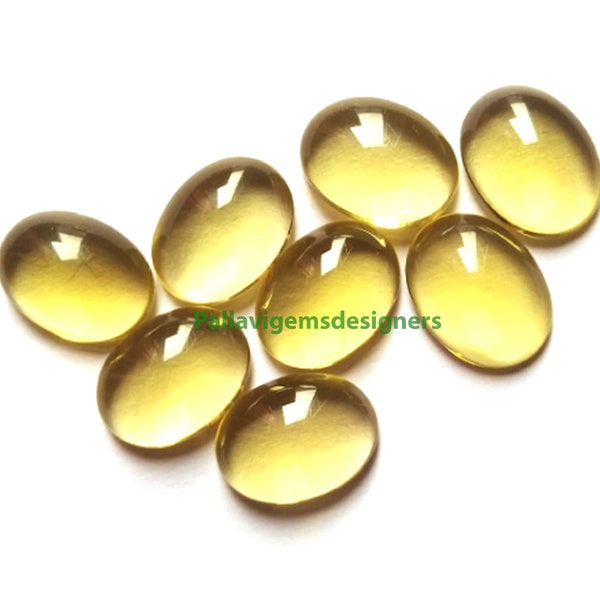 Natural Lemon Topaz / Quartz Oval Calibrated Flat Back Cabochon 3x5,4x6,5x7,6x8,7x9,8x10,9x11,10x12,10x14,12x16,13x18,15x20,16x22,18x25MM