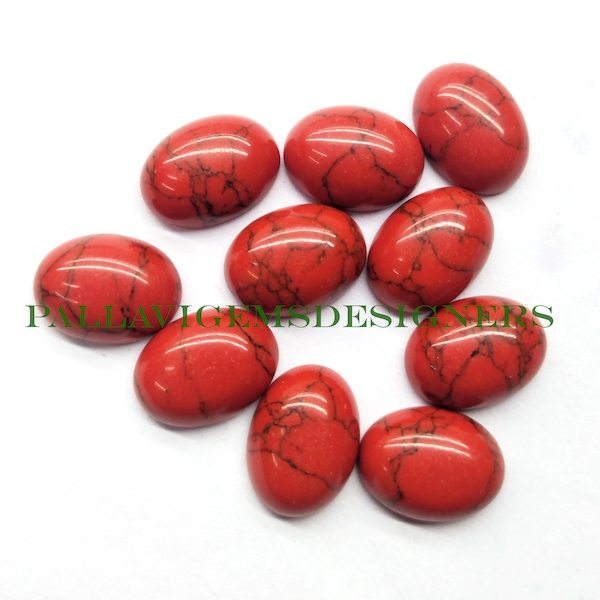 Synthetic Red Howlite Oval Calibrated Loose Jewelry Cabochon 3x5,4x6,5x7,6x8,7x9,8x10,9x11,10x12,10x14, 12x16, 13x18, 15x20, 16x22, 18x25 MM