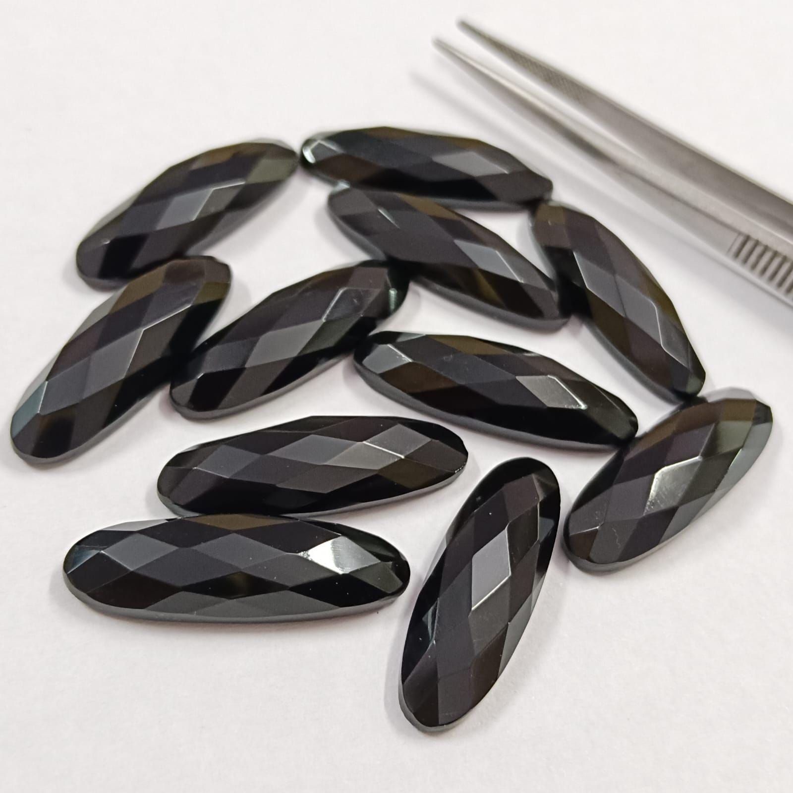 Natural Black Onyx Long Checker Cut Oval Calibrated Gemstone 4x8