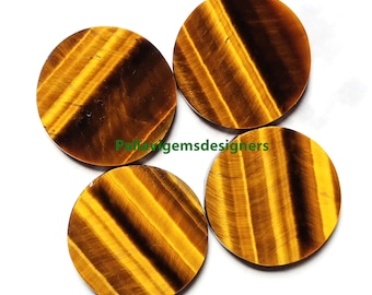 Natural Tiger Eye Coin Shape Gemstone, Calibrated Loose Flat Round Coin/Discs Cabochons 4 5 6 7 8 9 10 11 12 13 14 15 16 18 20 22 24 25 mm