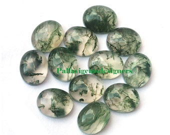 Natural Green Moss Tree Agate Oval  Loose Calibrated Cabochons 3x5,4x6,5x7,6x8,7x9,8x10,9x11,10x12,10x14,12x16,13x18, 15x20, 16x22, 18x25 MM