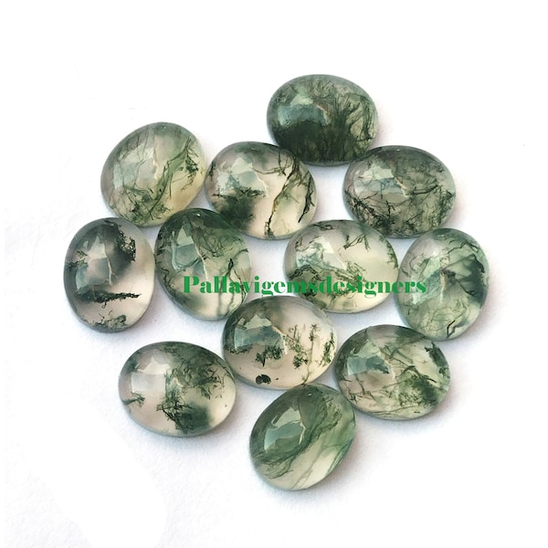 Natural Green Moss Tree Agate Oval  Loose Calibrated Cabochons 3x5,4x6,5x7,6x8,7x9,8x10,9x11,10x12,10x14,12x16,13x18, 15x20, 16x22, 18x25 MM