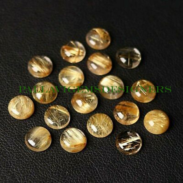 Top Quality Natural Golden Rutile Round Calibrated Loose Jewelry Making Cabochons 3,4 5 6 7 8 9 10 11 12 13 14 15 16 18 mm