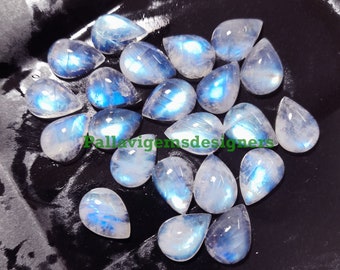 Natural Blue Fire Rainbow Moonstone Pear Shape Loose Jewelry Cabochons 3x5,4x6,5x7,6x9,7x10,8x12,9x13,10x14,12x16,13x18,15x20,16x22,18x25 mm