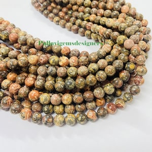 Natural Leopard skin Jasper Round Plain Smooth Wholesale Gemstone 6mm, 8mm, 10mm Calibrated Round Beads 15 Inch Strand