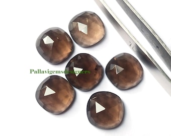 Natural Smoky Quartz Rose Cut Faceted Cushion Calibrated Loose Flat Back Jewelry Gemstone 5 6 7 8 9 10 11 12 13 14 15 16 18 20 22 24 25 mm