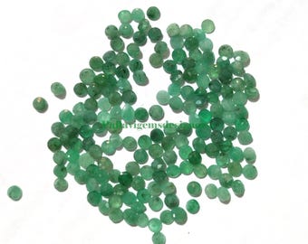 Natural Green Emerald Faceted Round Loose Calibrated Jewelry Making Gemstone Cabochons Size 2, 3,4mm